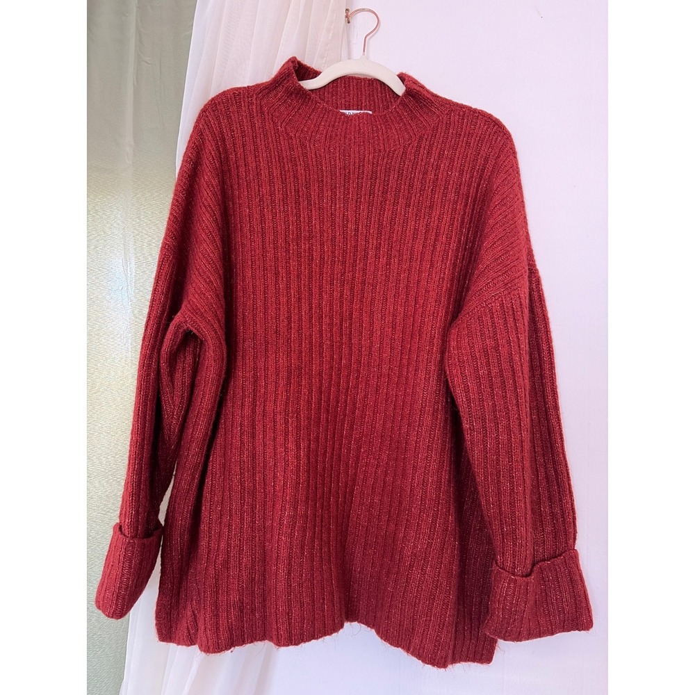 Old Navy Tunic Sweater Womens XL Rust Red Ribbed Mock Neck Wool Blend